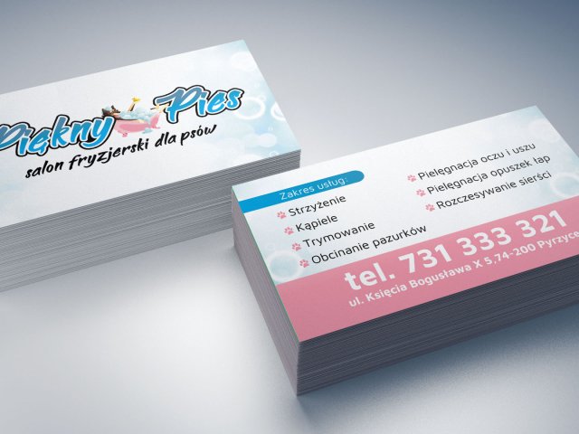 Wykonanie wizytówek dla firmy Piękny Pies