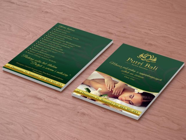 Wykonanie voucherów i ulotek dla Putri Bali Salon Masażu