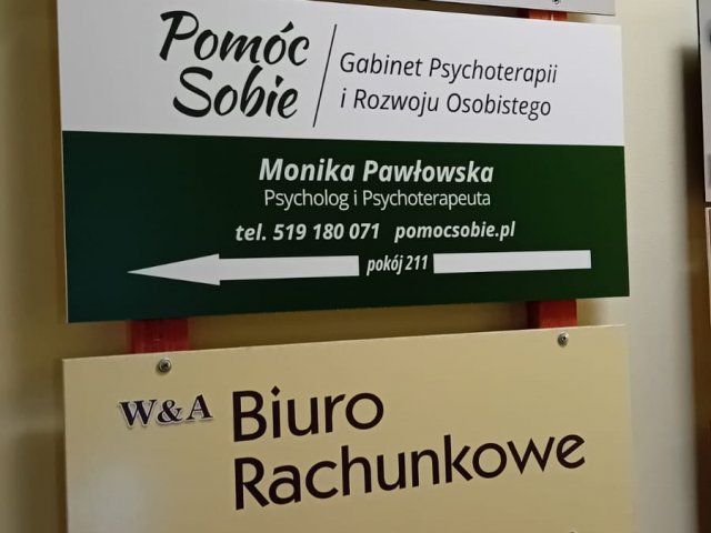 tabliczki reklamowe dla Gabinetu Psychoterapii Pomóc Sobie
