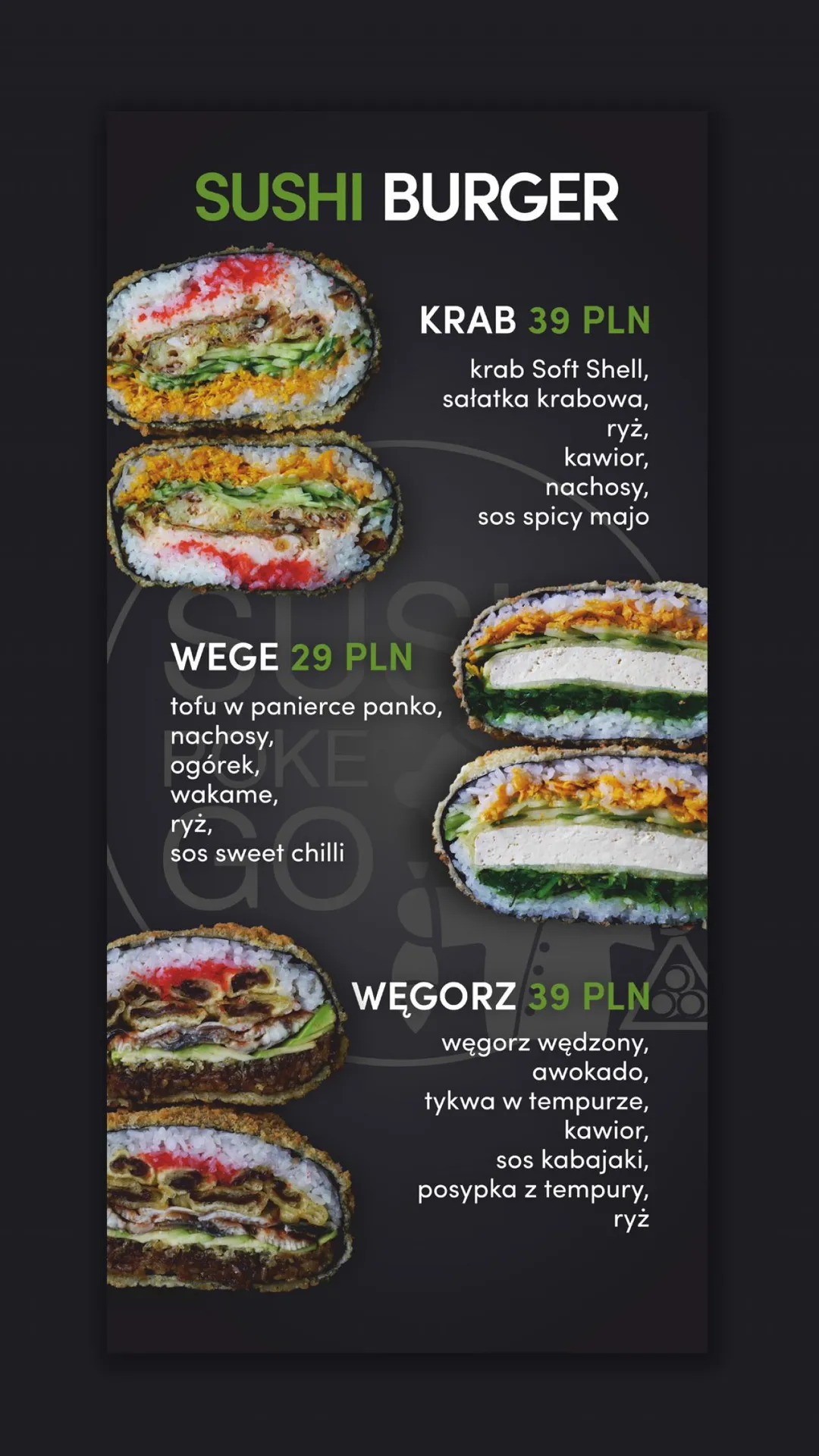Tablica menu dla Sushi Poke Go