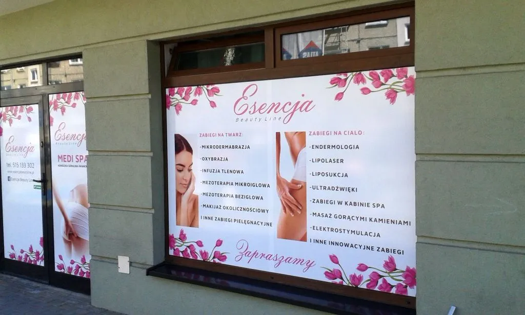 Oklejenie witryny dla salonu Esencja Beauty Line