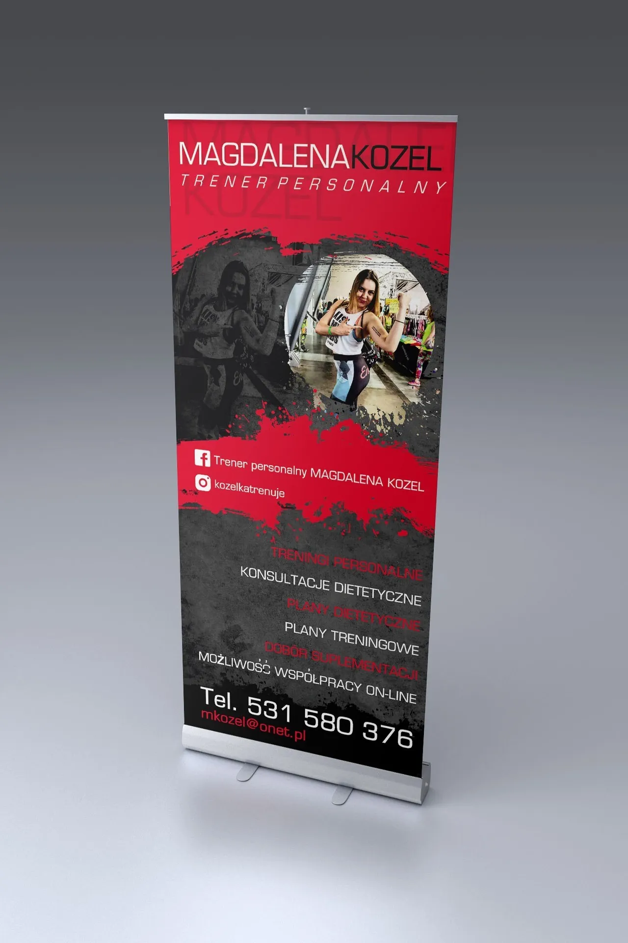 Rollup wraz z projektem dla trenera personalnego Magdaleny Kozel