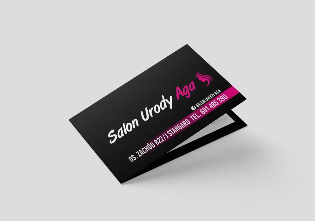 Wizytówki 90×50 i Wizytówki składane dla Salonu Urody Aga